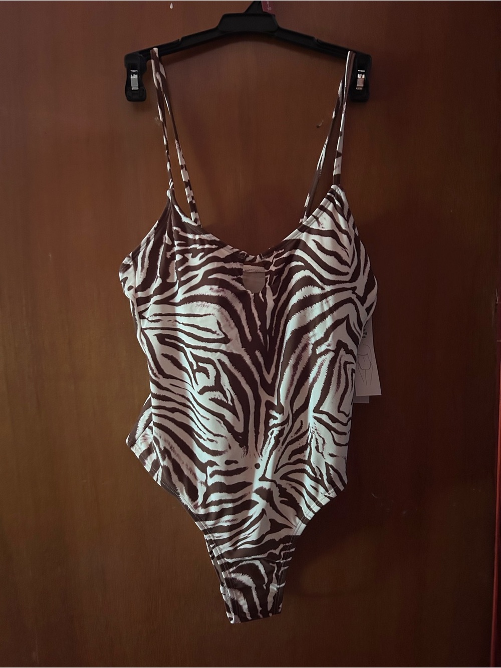 Zebra Print One-Piece Bodysuit in Brown & White